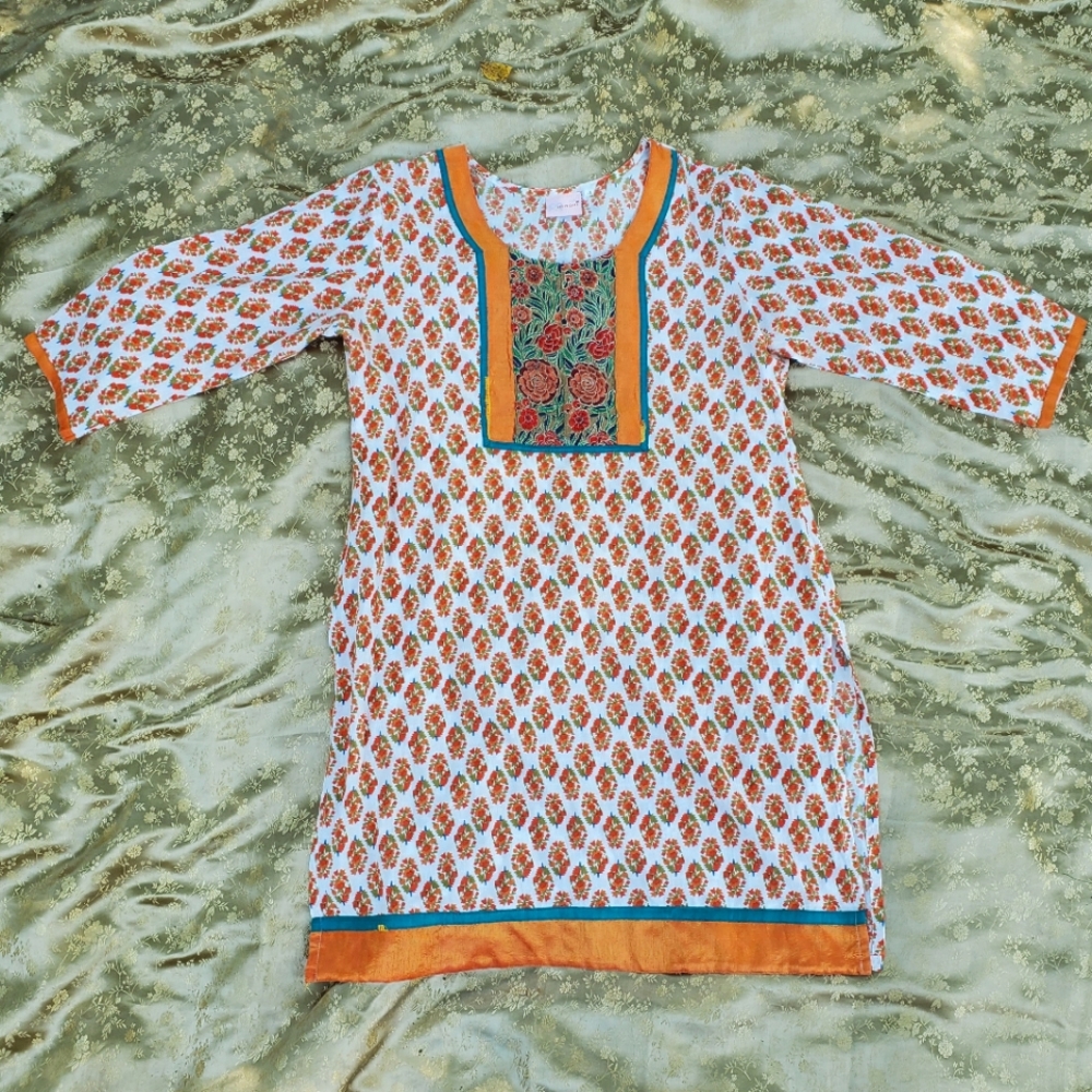 Orange and White Indian Kurti Tunic